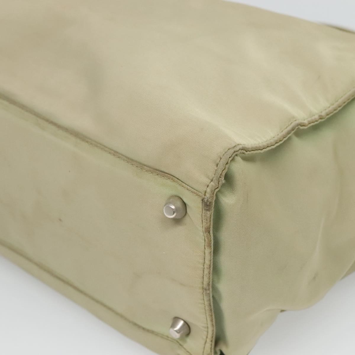 PRADA Tote Bag Nylon Khaki Silver Auth 118637