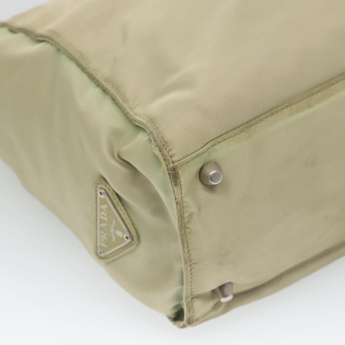PRADA Tote Bag Nylon Khaki Silver Auth 118637