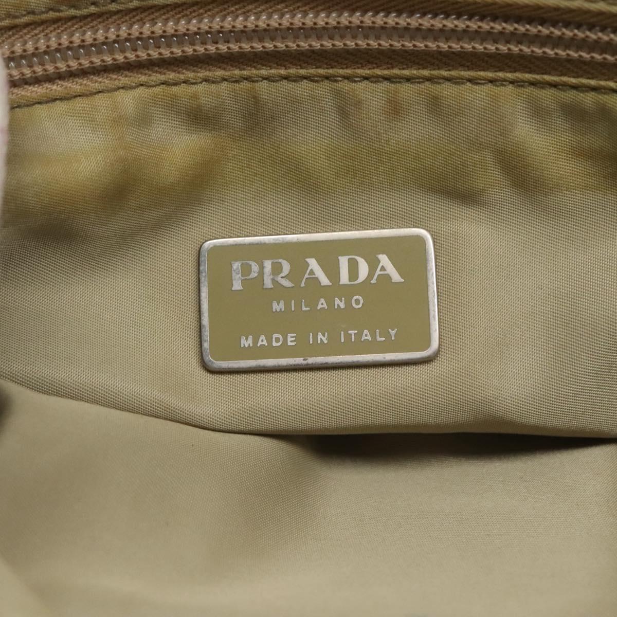 PRADA Tote Bag Nylon Khaki Silver Auth 118637