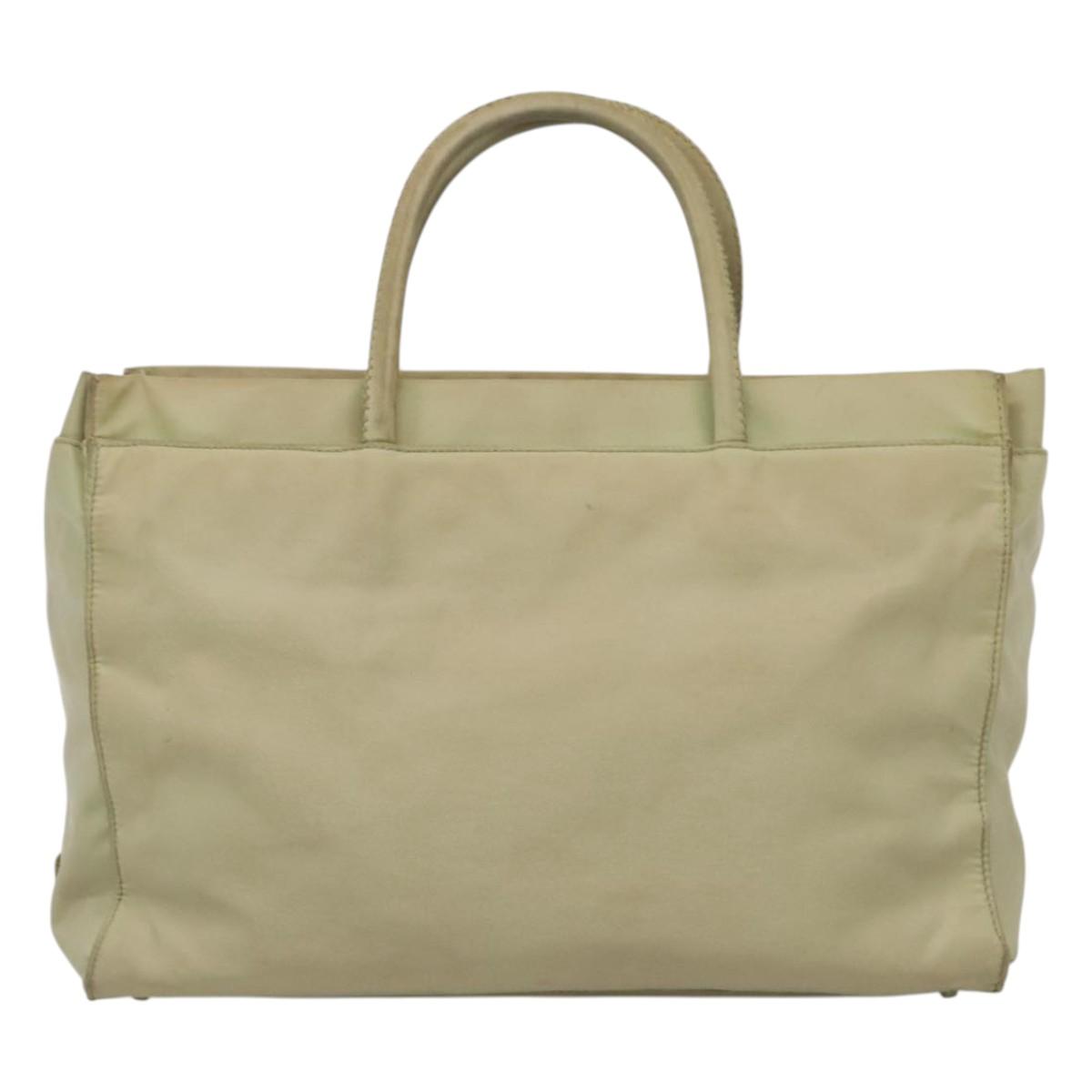 PRADA Tote Bag Nylon Khaki Silver Auth 118637