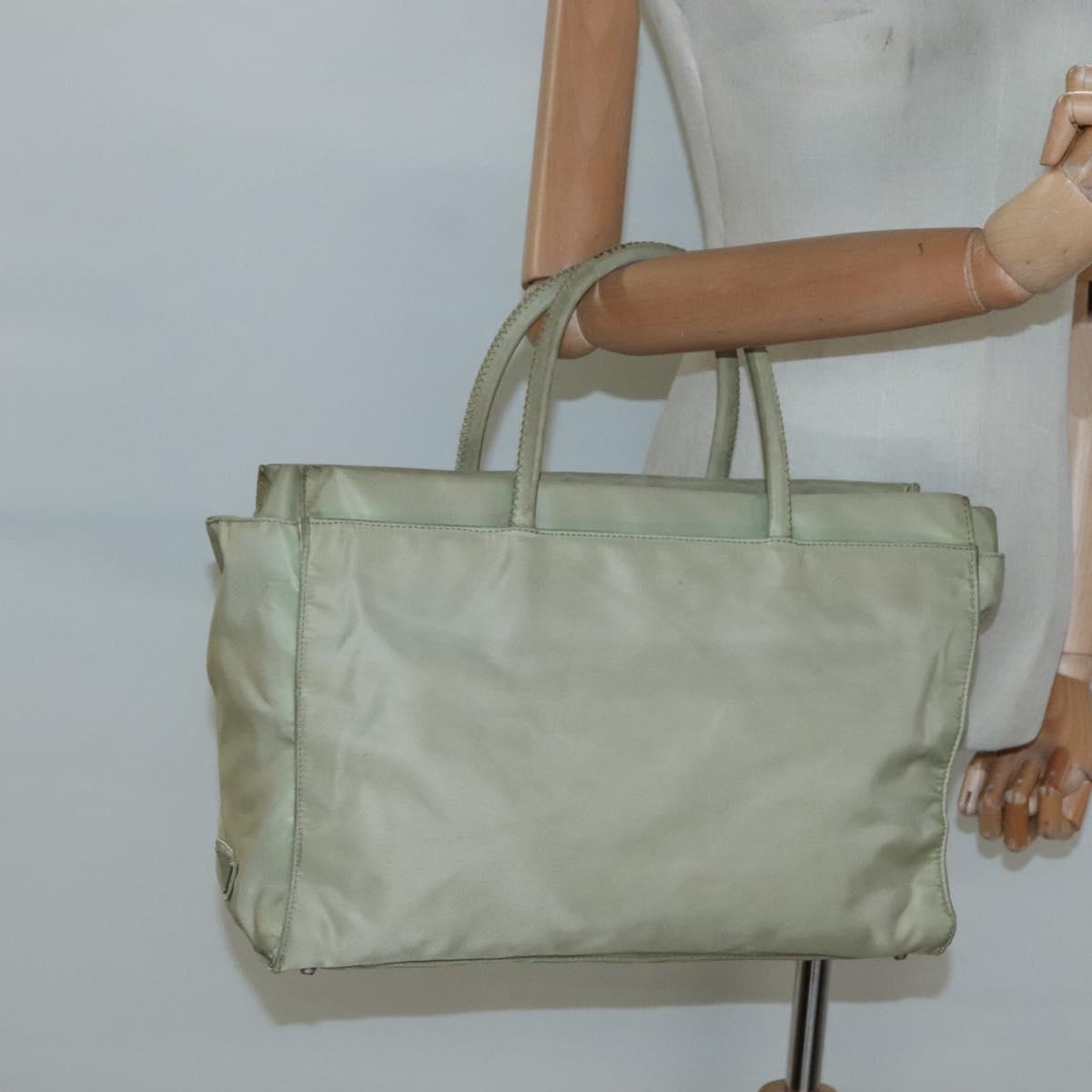 PRADA Tote Bag Nylon Khaki Silver Auth 118637