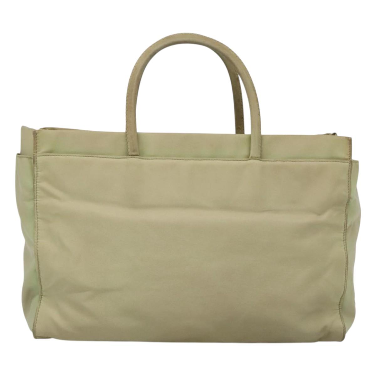 PRADA Tote Bag Nylon Khaki Silver Auth 118637