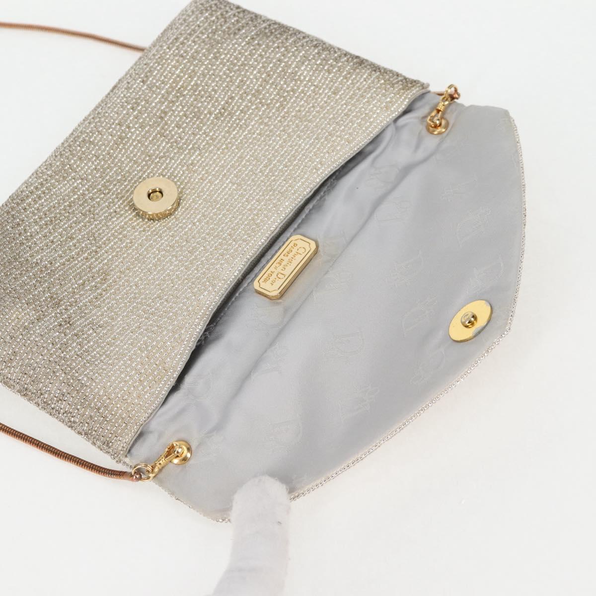 Christian Dior Shoulder Bag beads Silver Auth 118639V