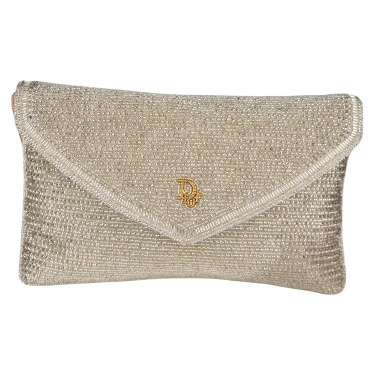 Christian Dior Shoulder Bag beads Silver Auth 118639V