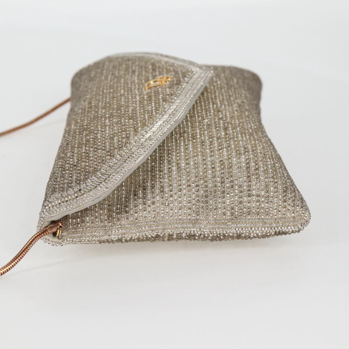 Christian Dior Shoulder Bag beads Silver Auth 118639V