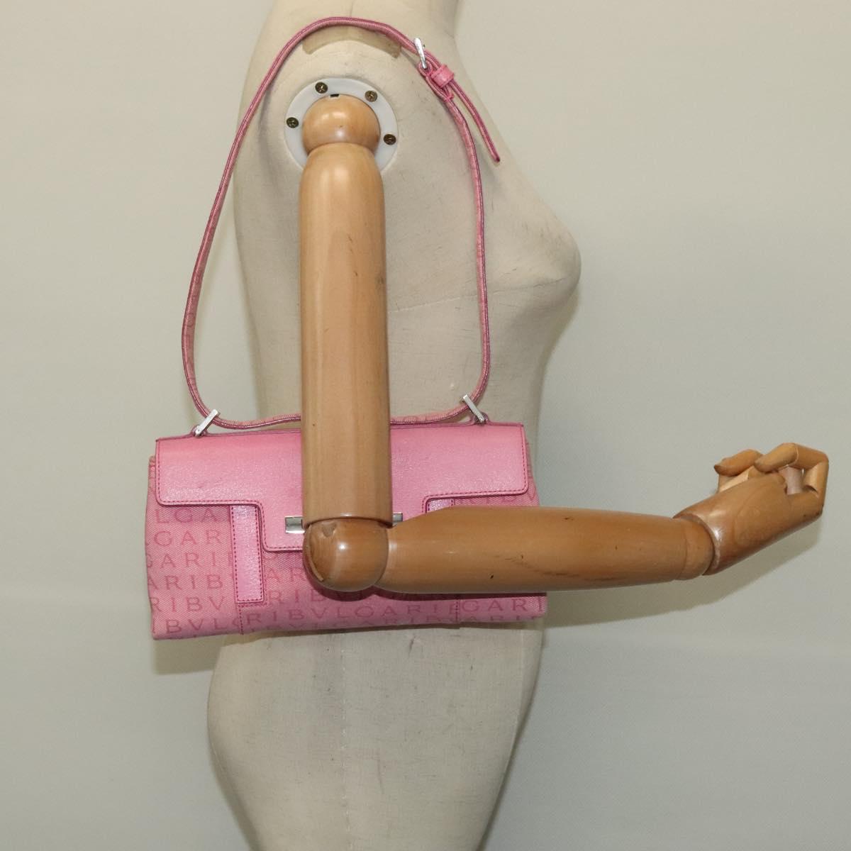 BVLGARI Shoulder Bag Canvas Silver Pink Auth 118640
