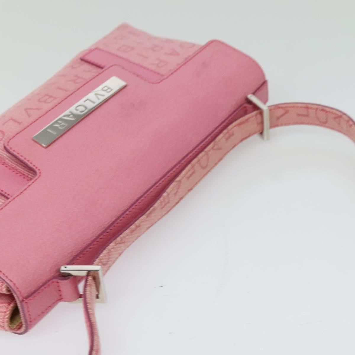 BVLGARI Shoulder Bag Canvas Silver Pink Auth 118640