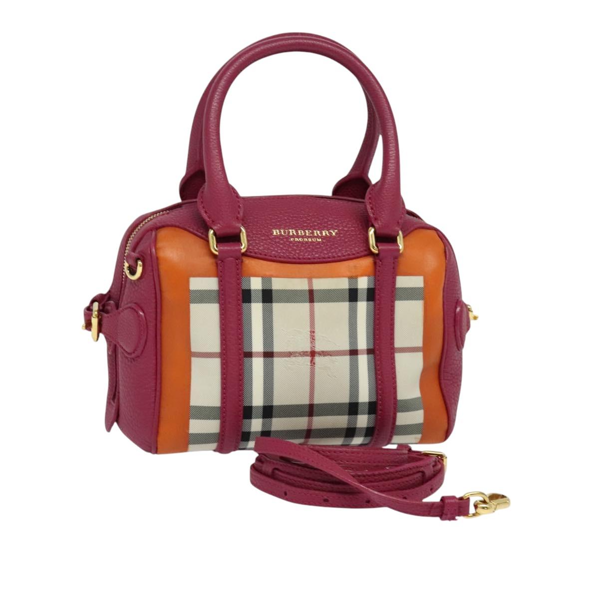 BURBERRY Nova Check Hand Bag Canvas 2way Beige Gold Auth 118645V