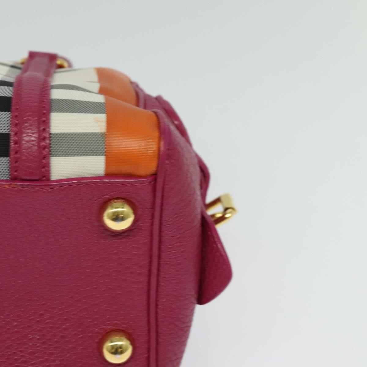 BURBERRY Nova Check Hand Bag Canvas 2way Beige Gold Auth 118645V