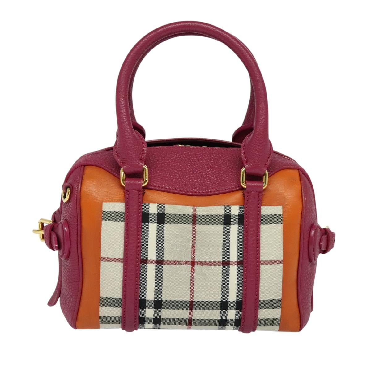 BURBERRY Nova Check Hand Bag Canvas 2way Beige Gold Auth 118645V