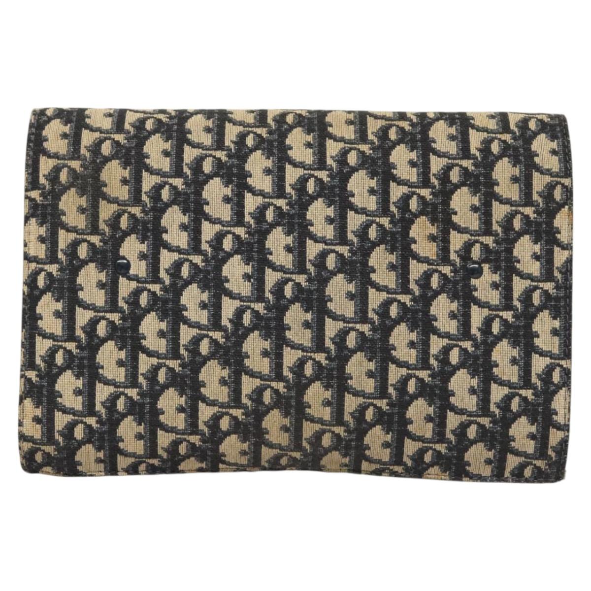 Christian Dior Trotter Canvas Clutch Bag Navy Gold Auth 118646