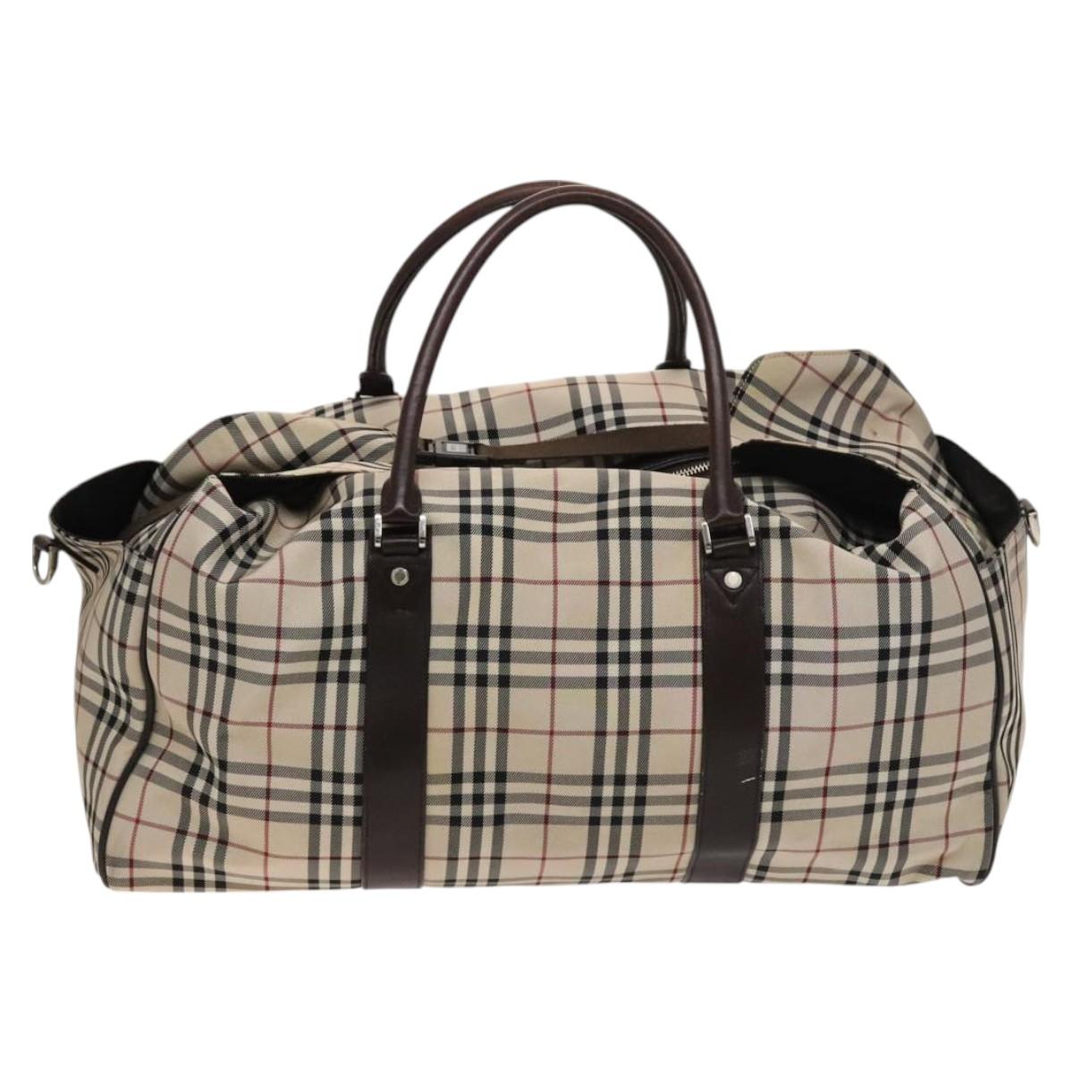 BURBERRY Nova Check Bandouliere Boston Bag Nylon 2way Beige Silver Auth 118648