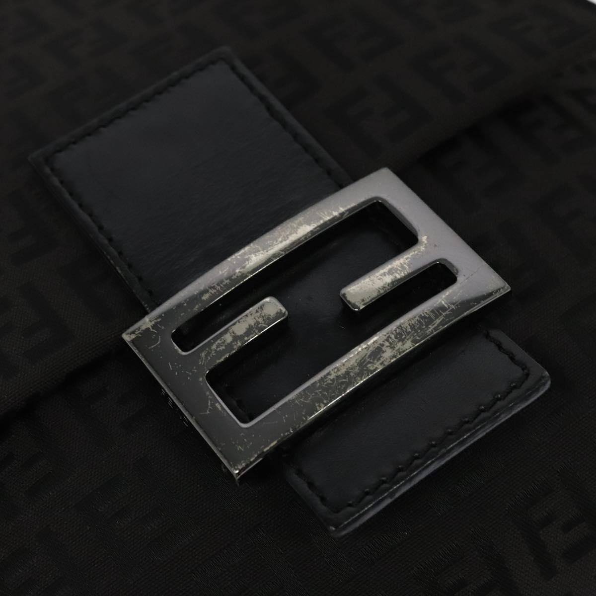 FENDI Zucchino Canvas Shoulder Bag Black Silver Auth 118655