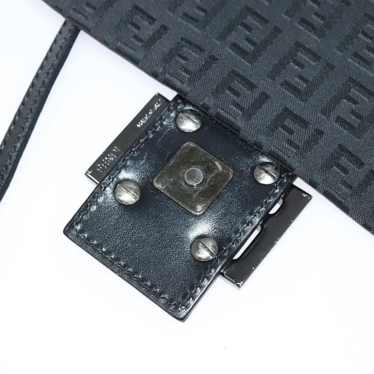 FENDI Zucchino Canvas Shoulder Bag Black Silver Auth 118655
