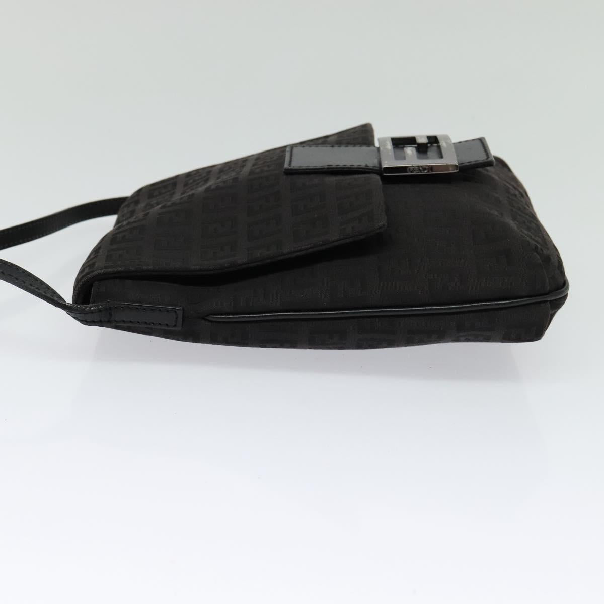 FENDI Zucchino Canvas Shoulder Bag Black Silver Auth 118655