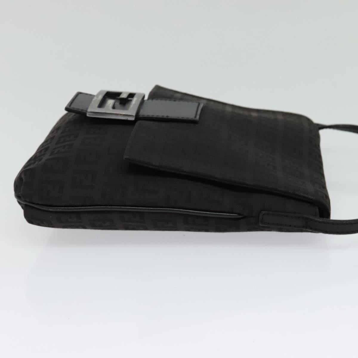 FENDI Zucchino Canvas Shoulder Bag Black Silver Auth 118655