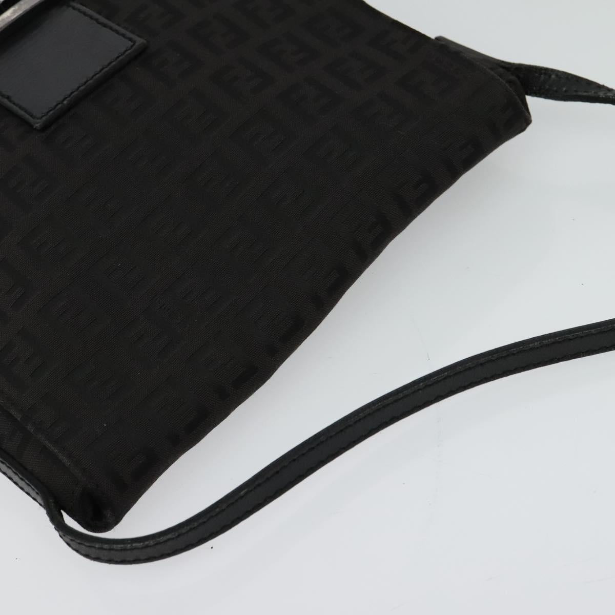 FENDI Zucchino Canvas Shoulder Bag Black Silver Auth 118655