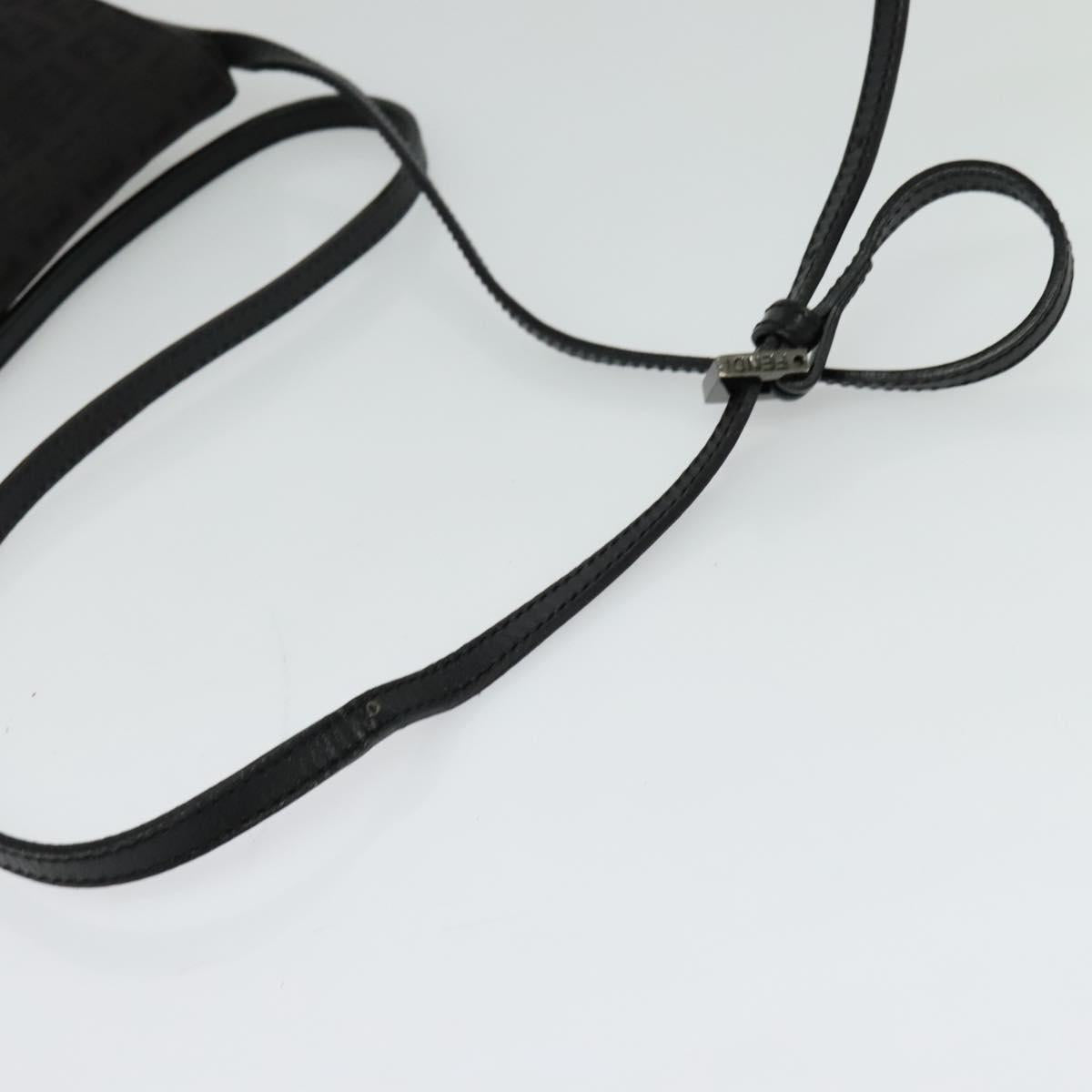 FENDI Zucchino Canvas Shoulder Bag Black Silver Auth 118655