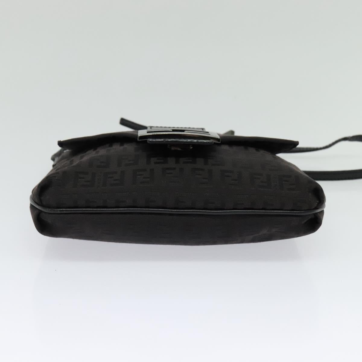 FENDI Zucchino Canvas Shoulder Bag Black Silver Auth 118655