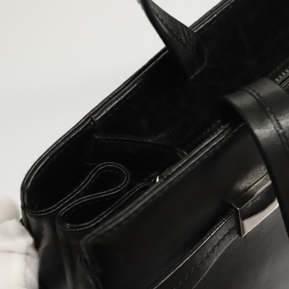 Salvatore Ferragamo Gancini Hand Bag Leather Silver Black Auth 118656