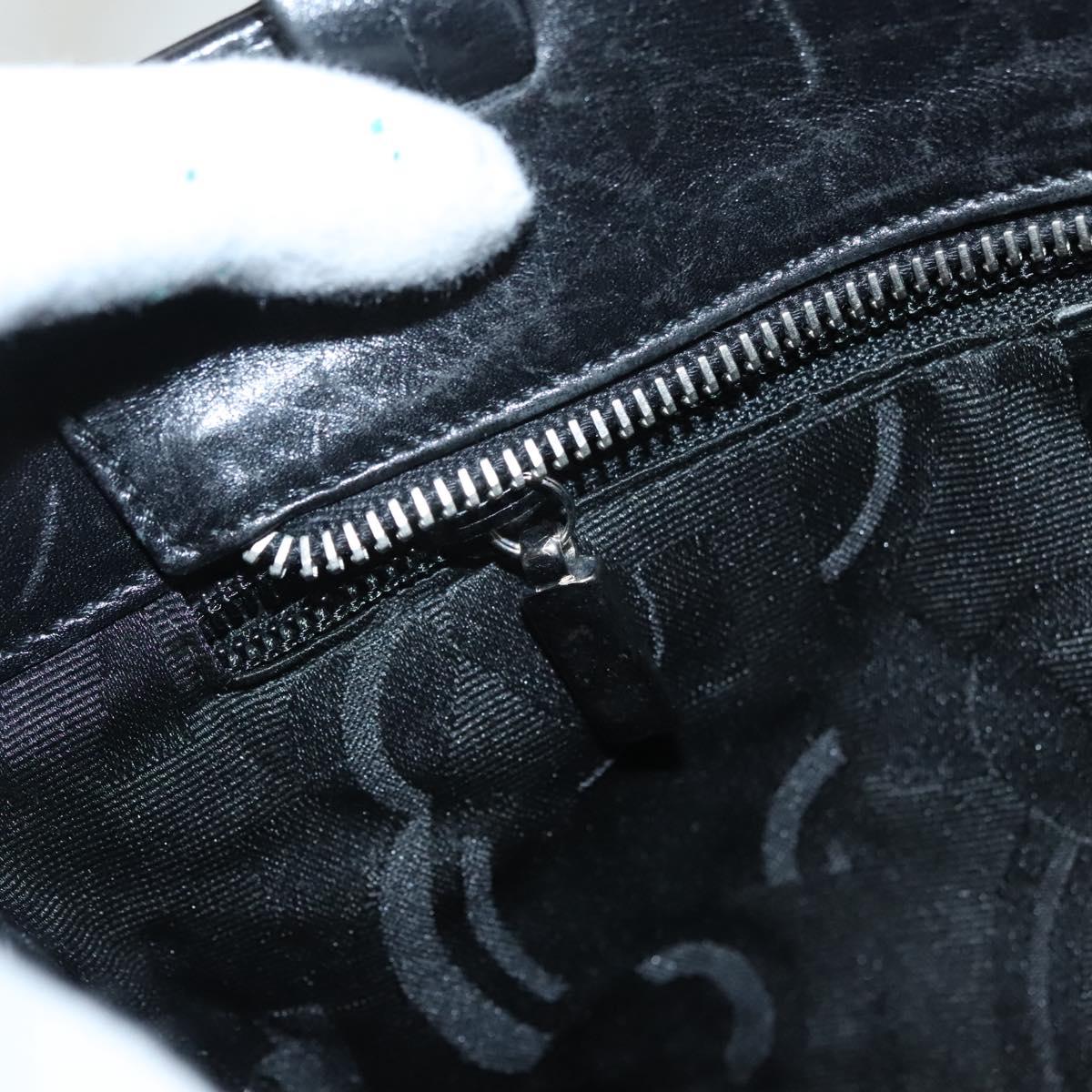 Salvatore Ferragamo Gancini Hand Bag Leather Silver Black Auth 118656