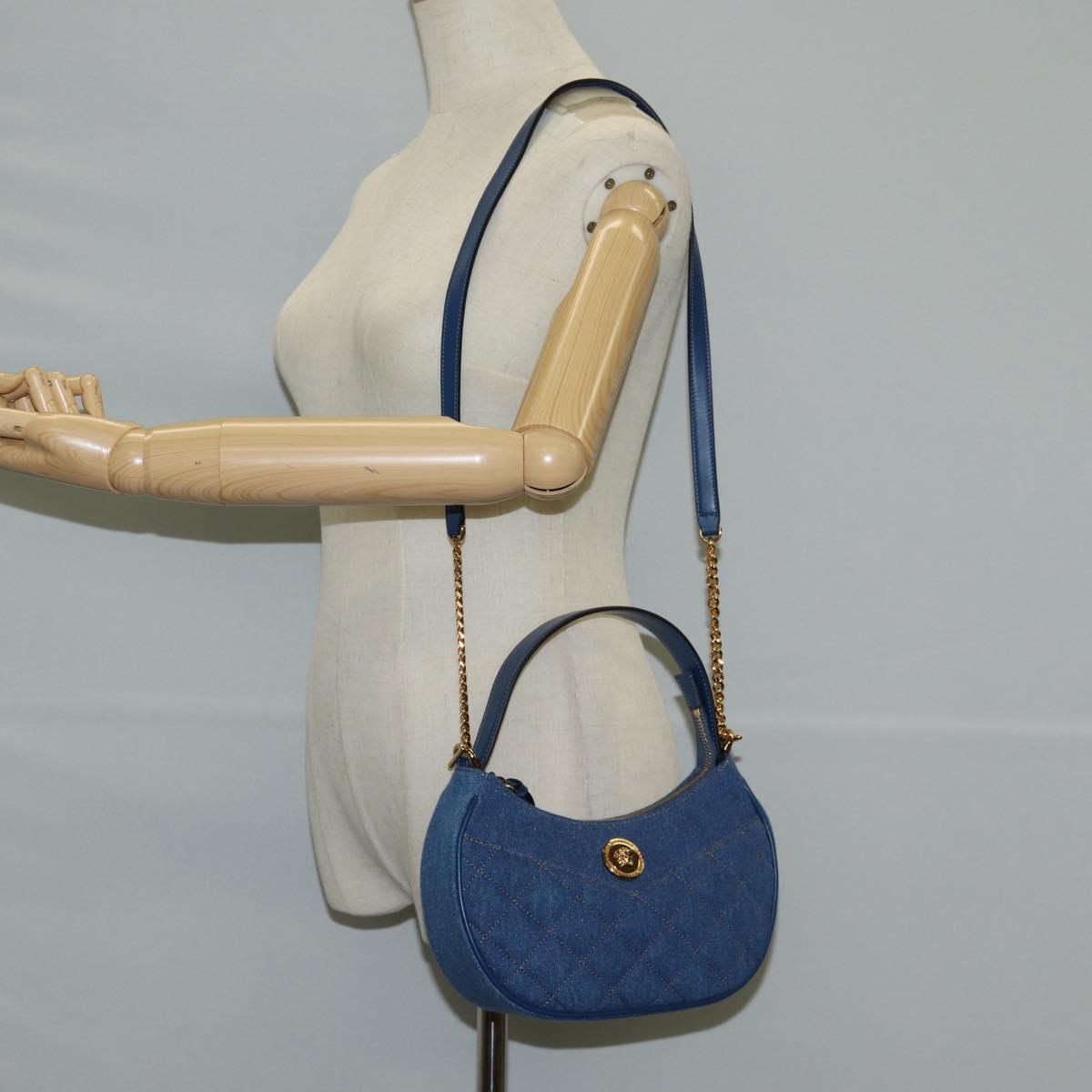 VERSACE Hand Bag Denim 2way Blue Gold Auth 118658M