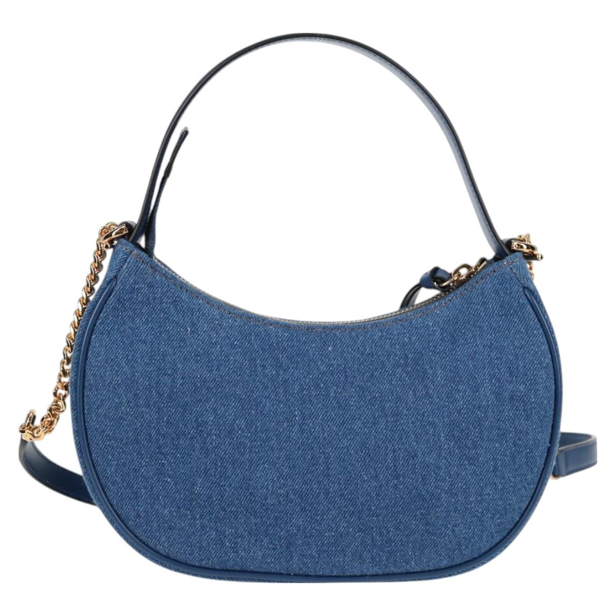 VERSACE Hand Bag Denim 2way Blue Gold Auth 118658M