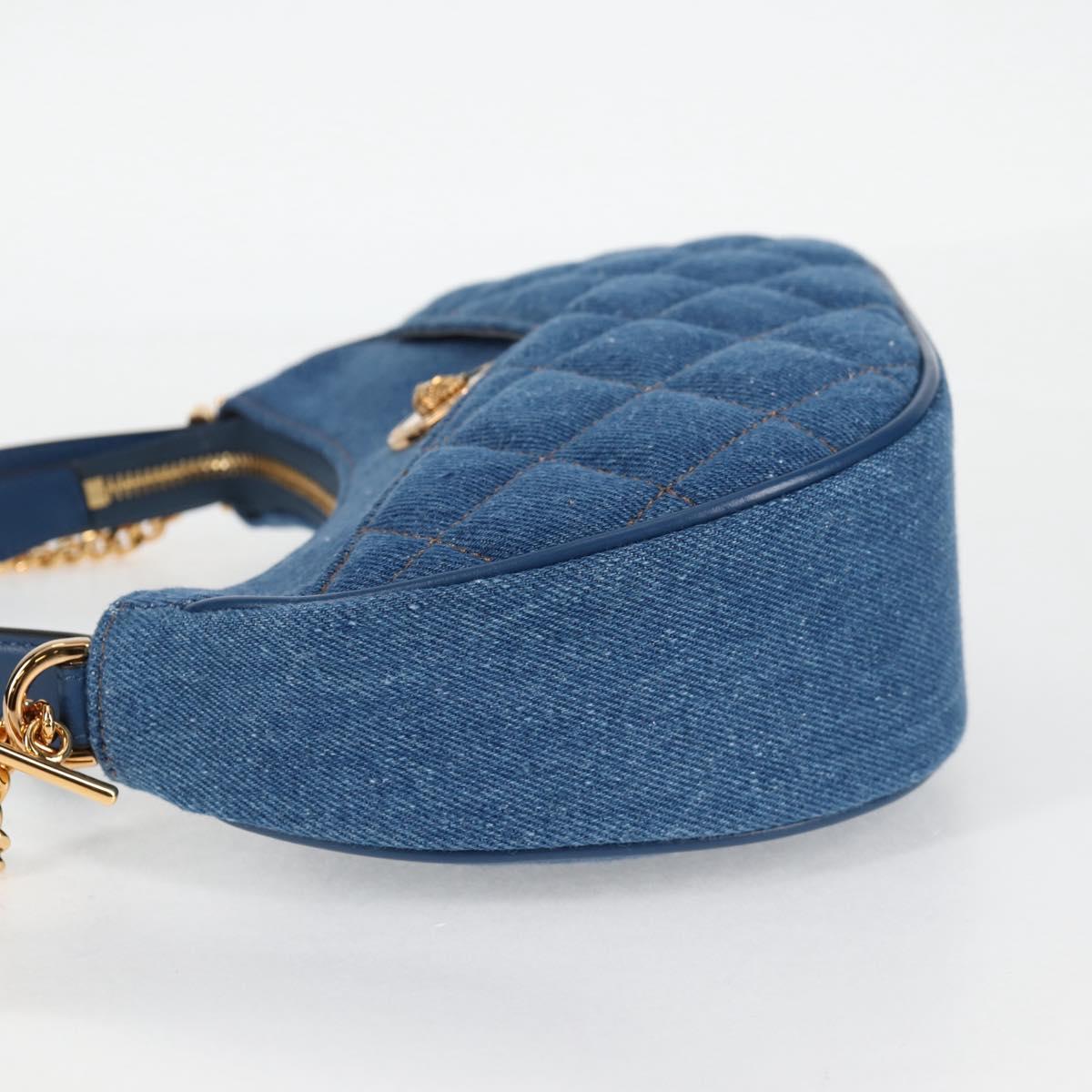 VERSACE Hand Bag Denim 2way Blue Gold Auth 118658M