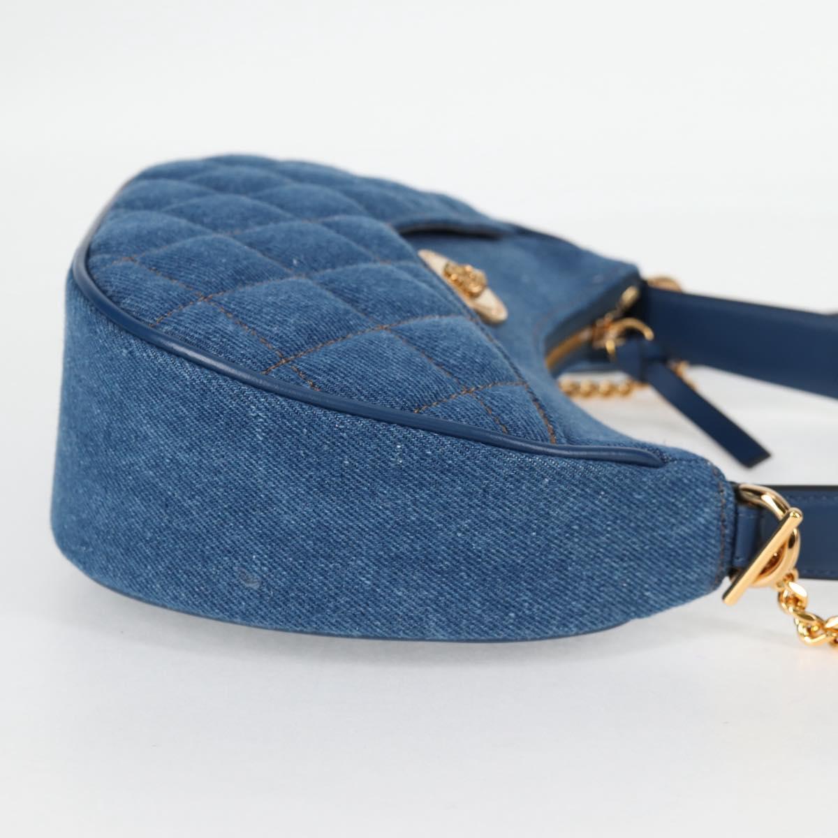 VERSACE Hand Bag Denim 2way Blue Gold Auth 118658M