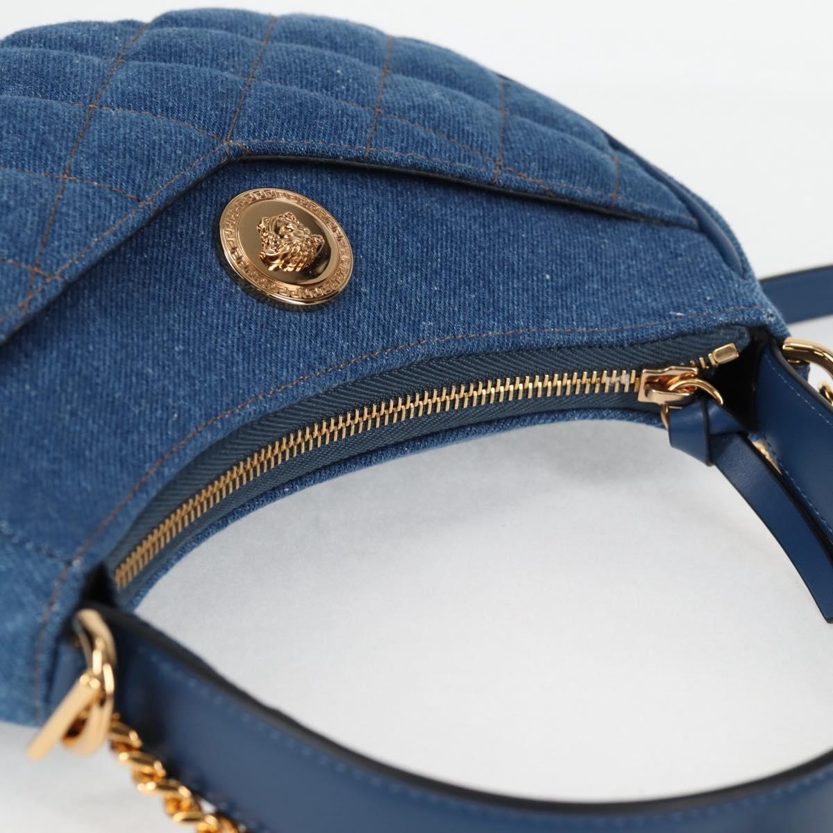 VERSACE Hand Bag Denim 2way Blue Gold Auth 118658M