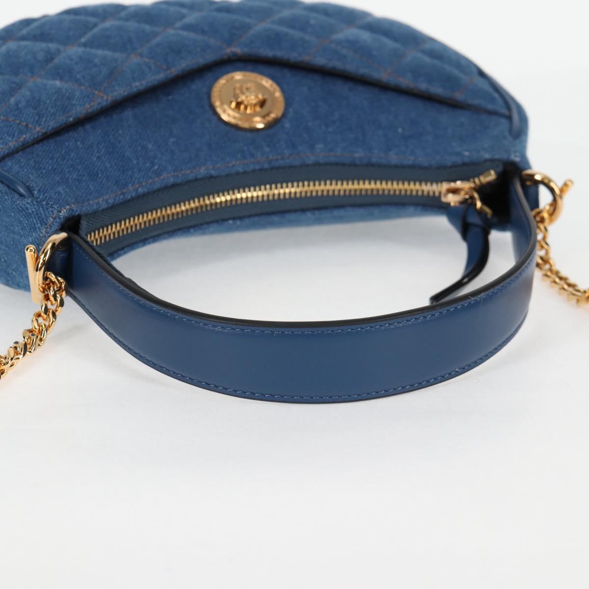 VERSACE Hand Bag Denim 2way Blue Gold Auth 118658M