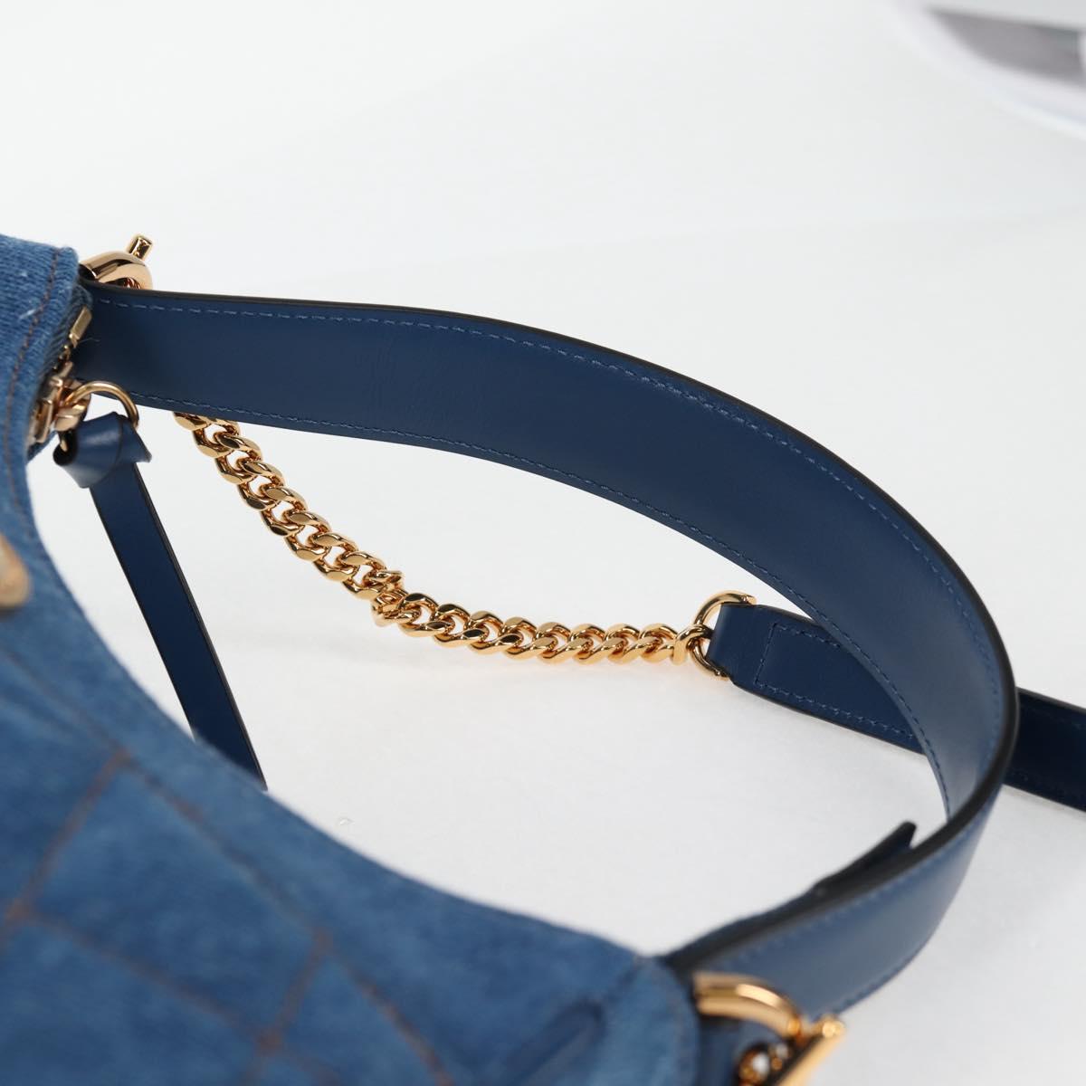 VERSACE Hand Bag Denim 2way Blue Gold Auth 118658M