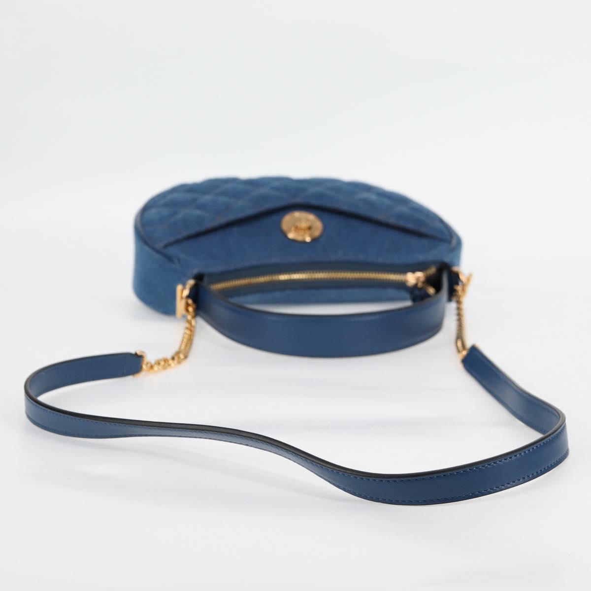 VERSACE Hand Bag Denim 2way Blue Gold Auth 118658M