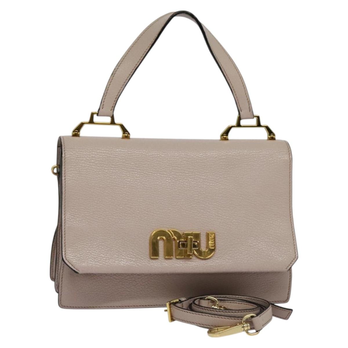 Miu Miu Hand Bag Leather 2way Pink Gold Auth 118666