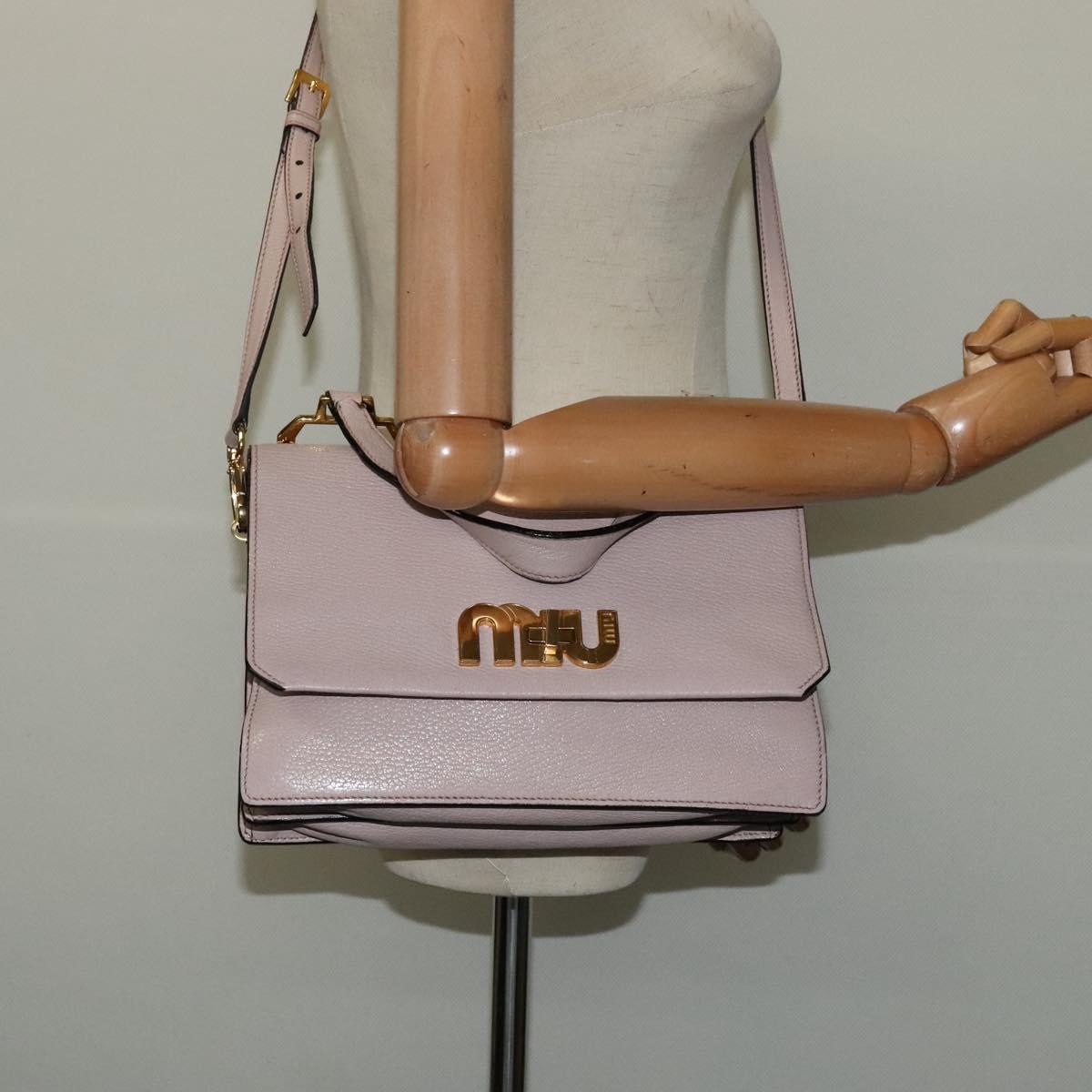 Miu Miu Hand Bag Leather 2way Pink Gold Auth 118666