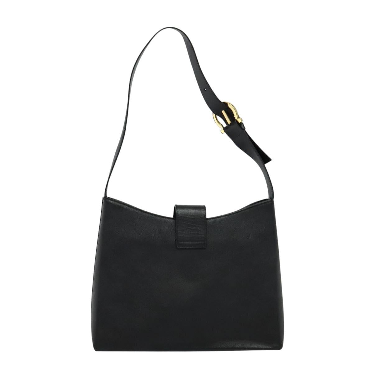 Salvatore Ferragamo Gancini Shoulder Bag Leather Black Gold Auth 118667