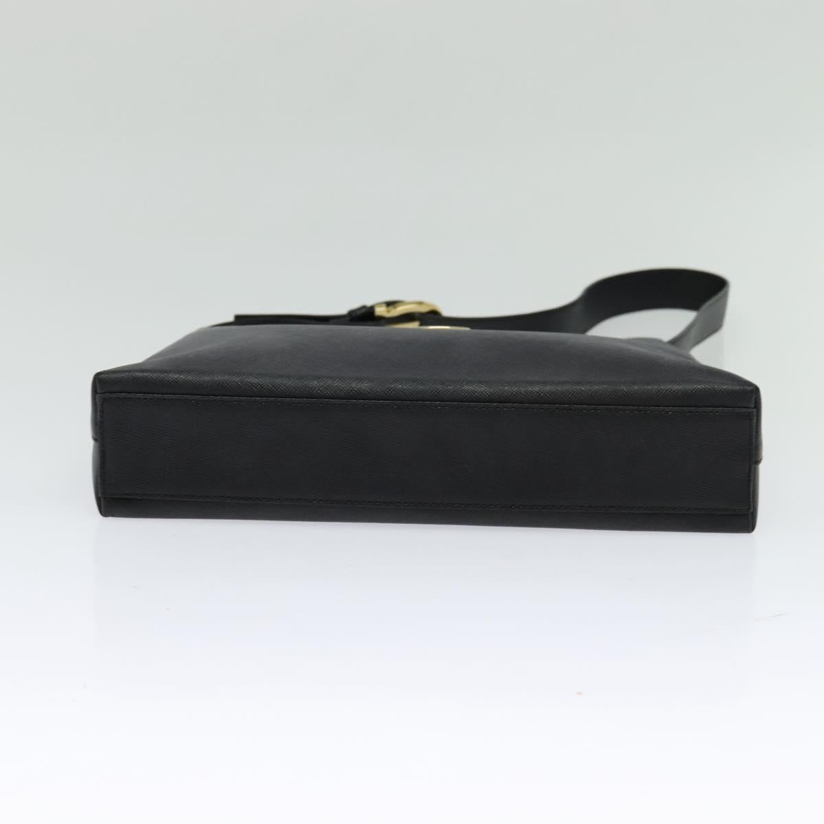 Salvatore Ferragamo Gancini Shoulder Bag Leather Black Gold Auth 118667
