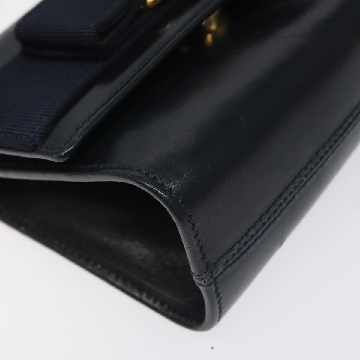 Salvatore Ferragamo Gancini Chain Shoulder Bag Leather Black Gold Auth 118668