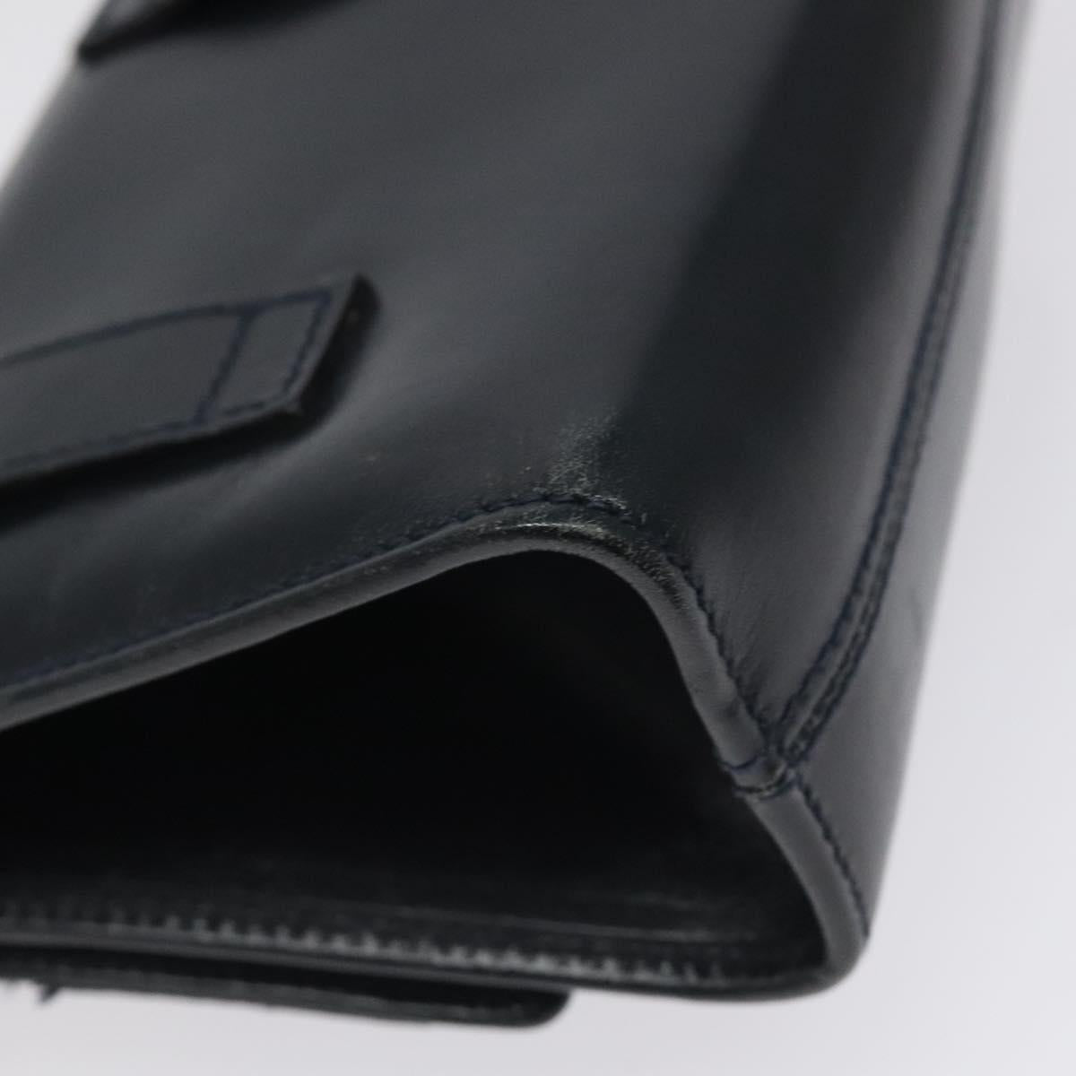 Salvatore Ferragamo Gancini Chain Shoulder Bag Leather Black Gold Auth 118668