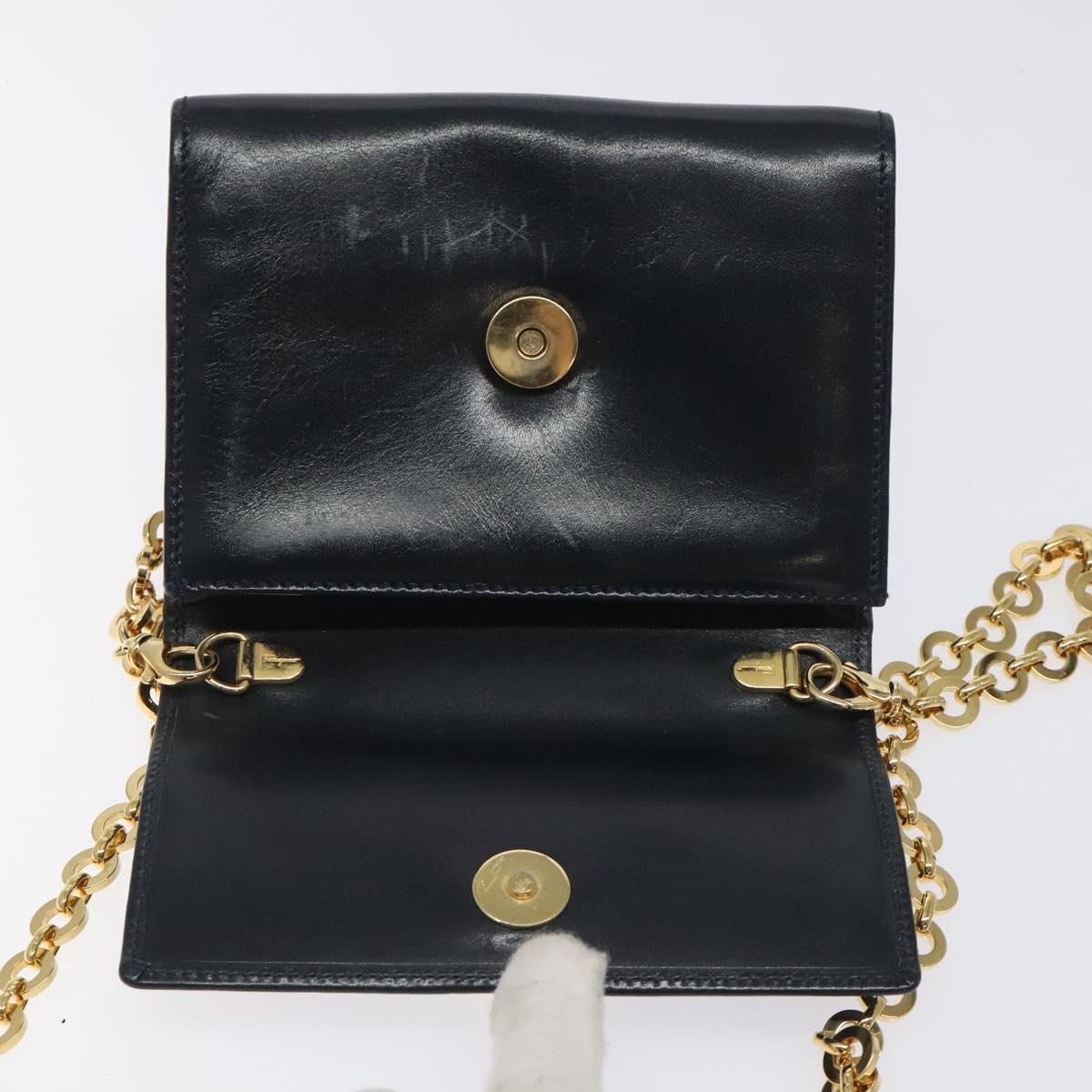 Salvatore Ferragamo Gancini Chain Shoulder Bag Leather Black Gold Auth 118668