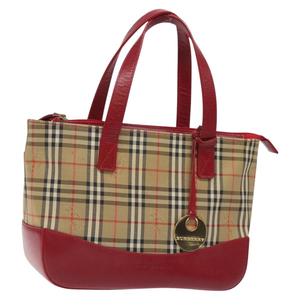 BURBERRY Nova Check Hand Bag Canvas Beige Gold Auth 118669