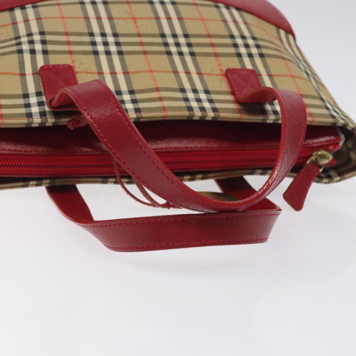 BURBERRY Nova Check Hand Bag Canvas Beige Gold Auth 118669