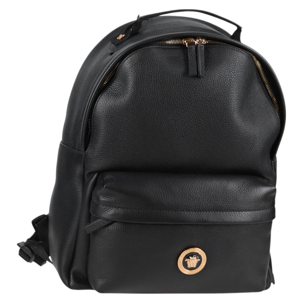 VERSACE Backpack Leather Black Gold Auth 118682V