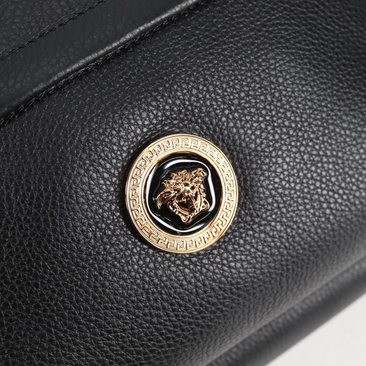 VERSACE Backpack Leather Black Gold Auth 118682V