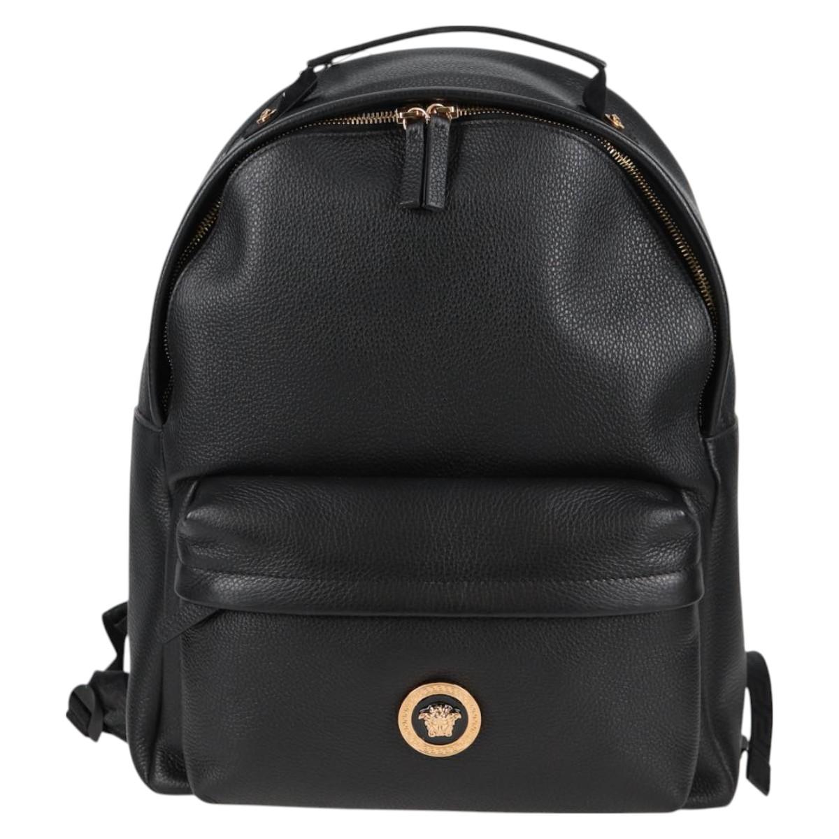 VERSACE Backpack Leather Black Gold Auth 118682V