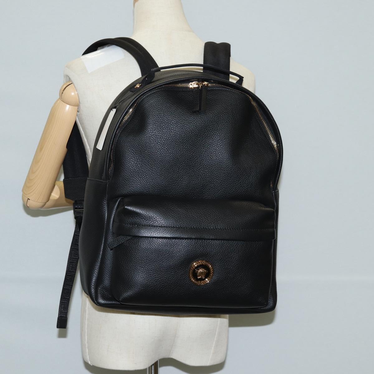 VERSACE Backpack Leather Black Gold Auth 118682V