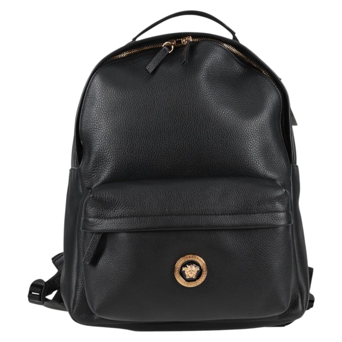 VERSACE Backpack Leather Black Gold Auth 118683V