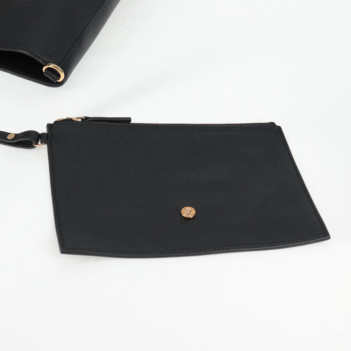 VERSACE Tote Bag Leather 2way Black Gold Auth 118688V