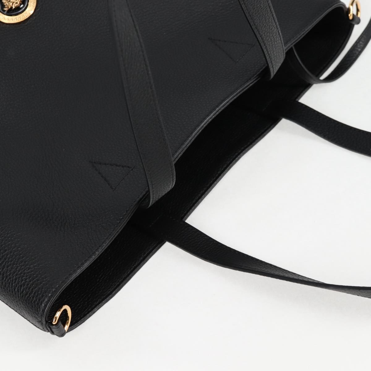 VERSACE Tote Bag Leather 2way Black Gold Auth 118688V