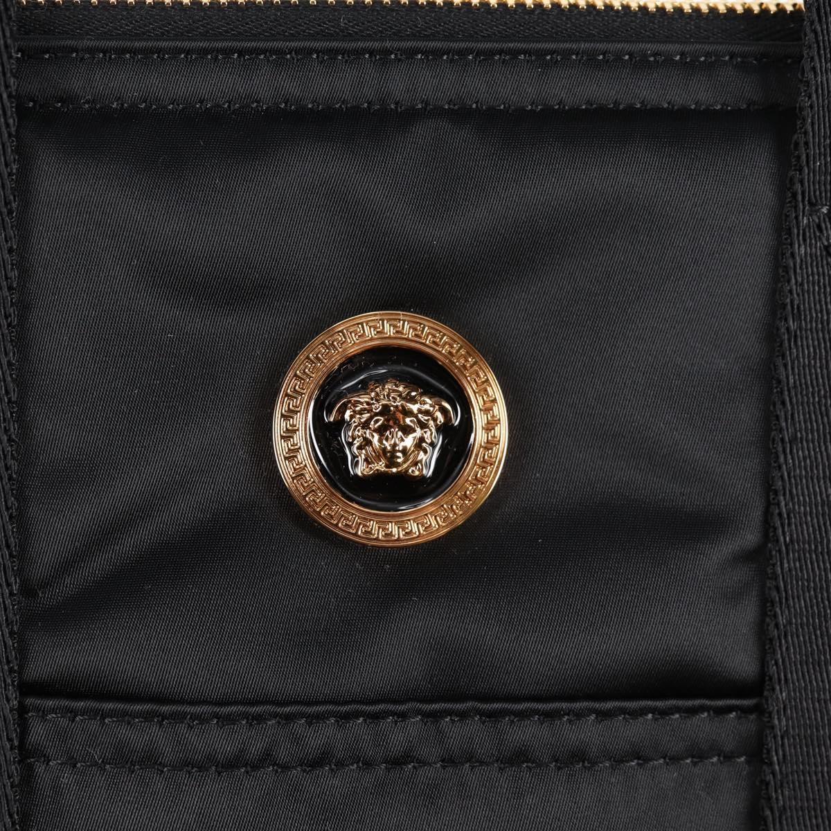 VERSACE Hand Bag Nylon 2way Black Gold Auth 118725V